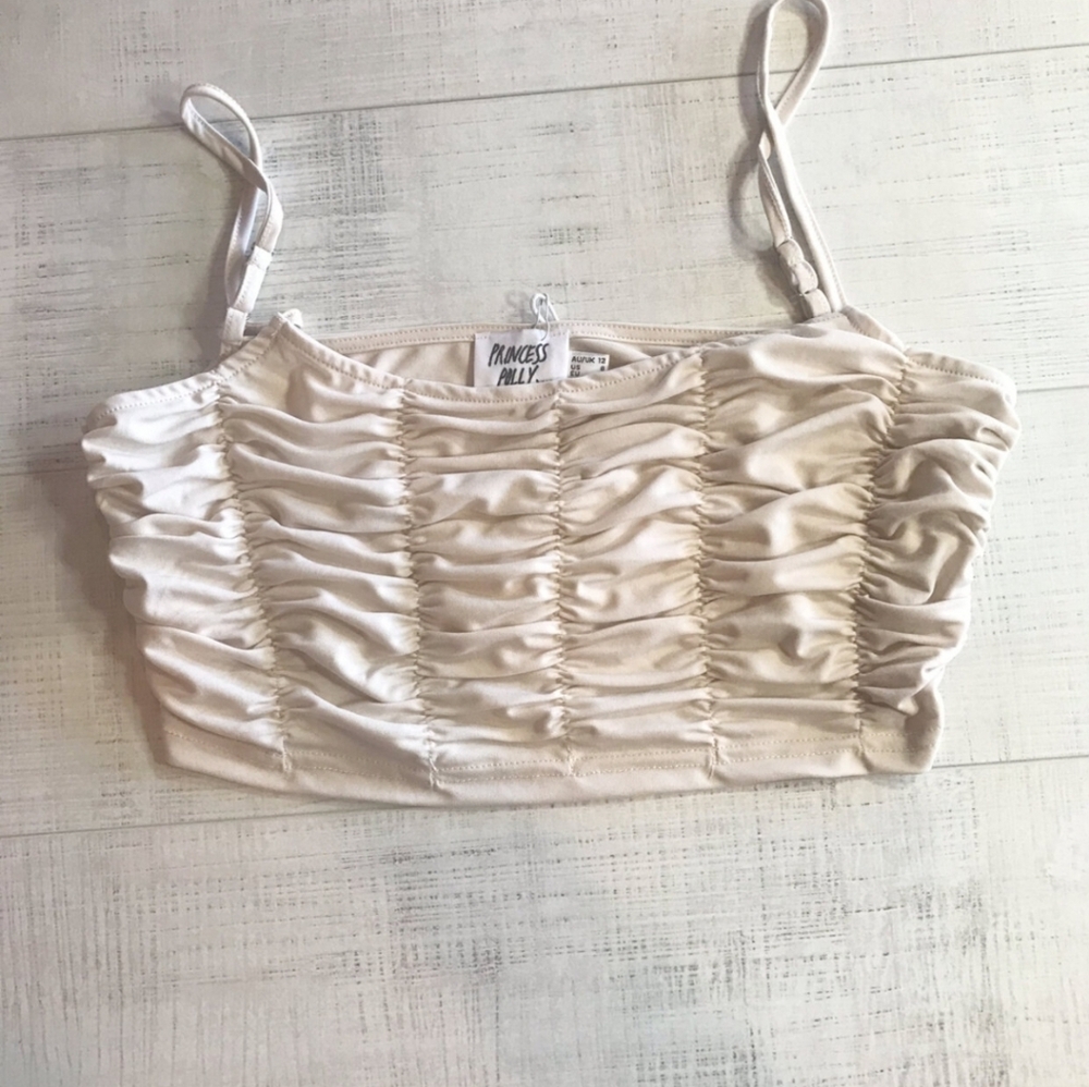 Princess polly : ruched crop tank | size: 0 | beige pink